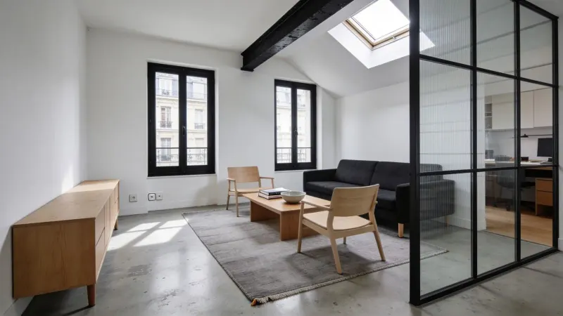 Dernier étage de 132 m² avec terrasse et vue sur les toits, rue Saint-Marc