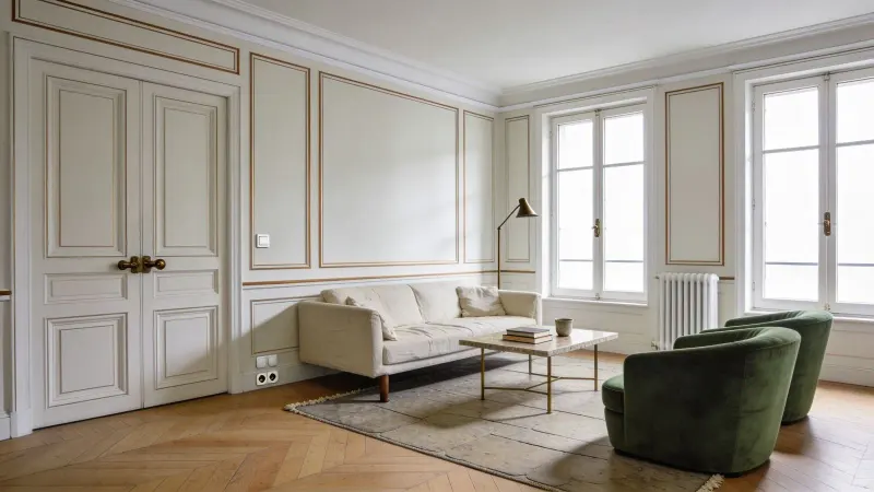 Quatre pièces de 142 m² restauré, boiseries et chêne blanchi, rue Tronchet