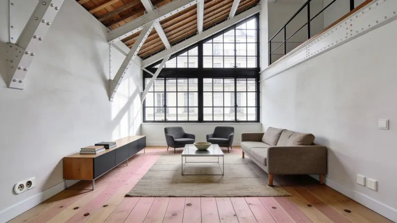 Ancien atelier de 122 m² en fond de cour, double hauteur, rue de Charonne